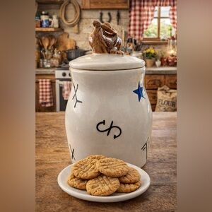 Storyteller Arts Hand Painted Ranch Ceramic Cookie Jar with Lid